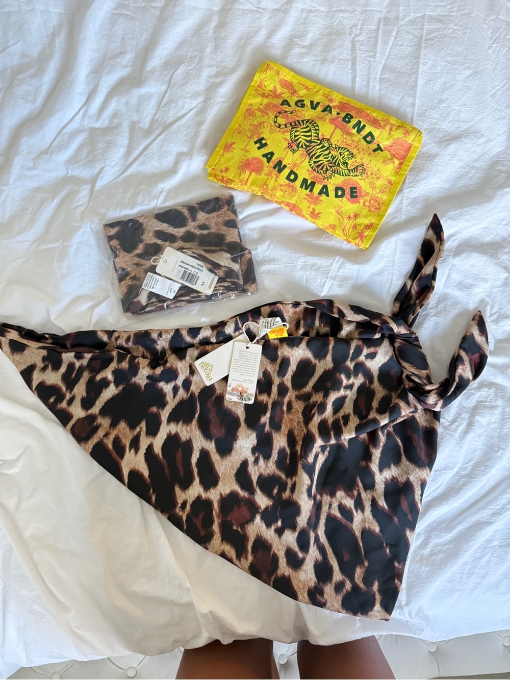 Agua Bendita Cheetah Satin Wrap Silk Scarf Leopard Animal Print Cover Up
